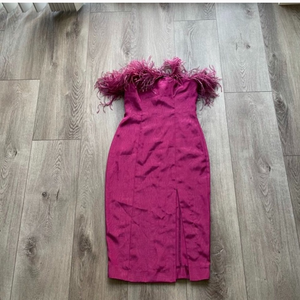 COPY - LPA ASTRID PURPLE FEATHER MIDI DRESS SIZE SMALL